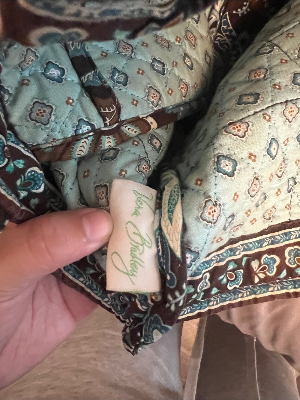 Vera Bradley Brown & Teal Quilted Shoulder Tote - Picture 4 of 4